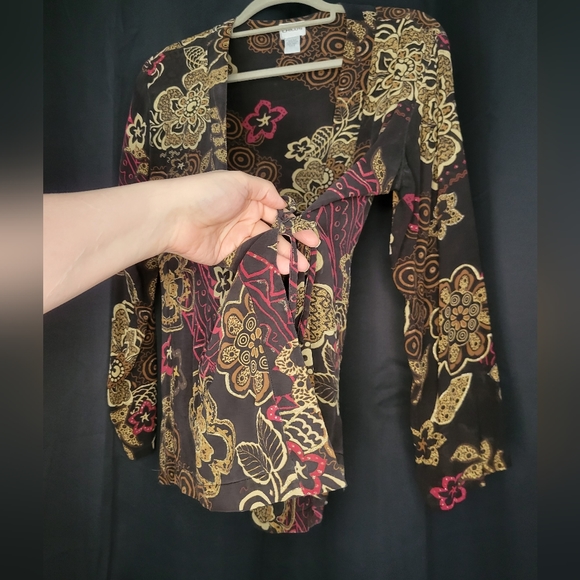 Silk Tie Cross Over Blouse - Picture 2 of 6